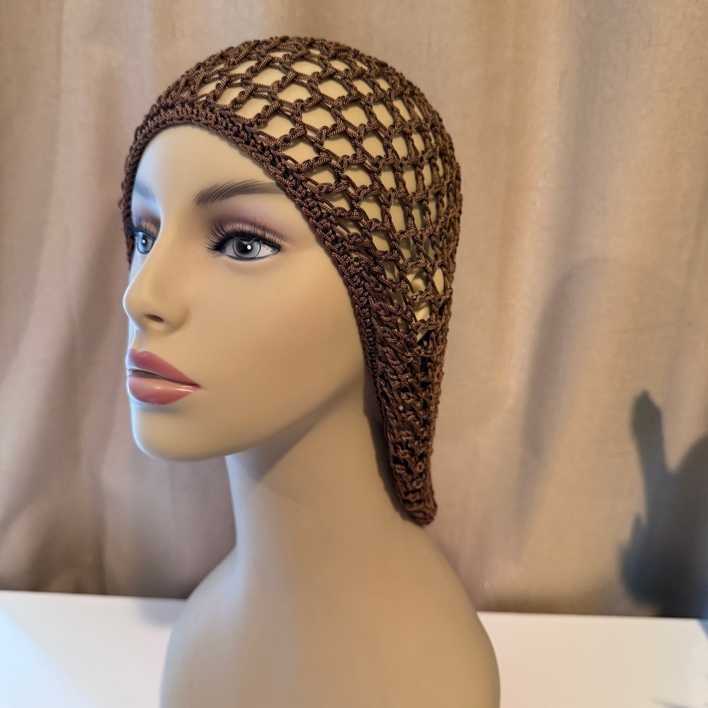 Vintage Style Brown Crochet Snood Hair Net Mesh Retro Hair Accessory